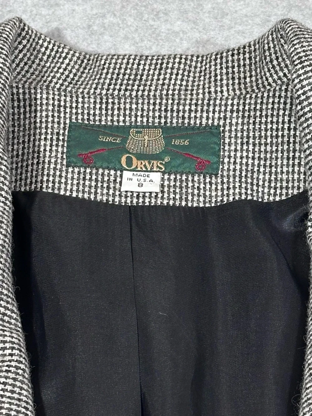 Vintage Orvis Women’s Black & White Micro Houndstooth Tweed Blazer